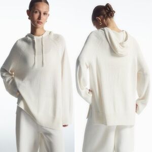 COS Knitted Linen Blend Ivory Long Sleeve Relaxed Hoodie L